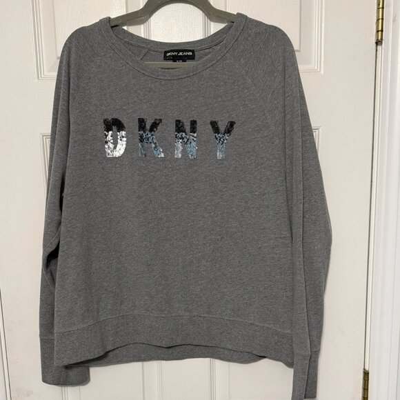 DKNY Jeans Gray Sweatshirt | Size XL | Sparkly letters - Picture 1 of 3